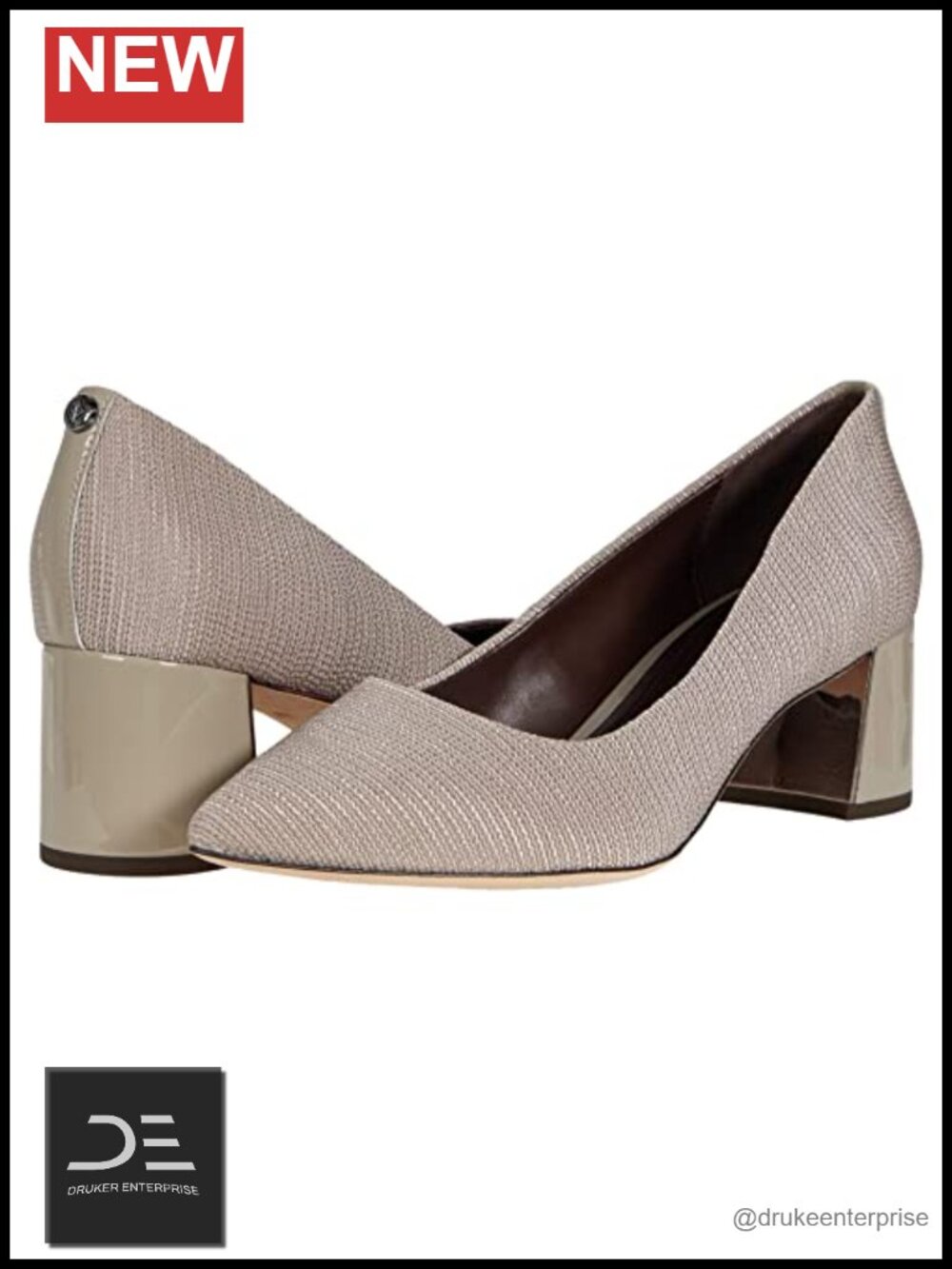Pump Heels Textured Stretch Fabric Block Heel Closed Toe Slip On